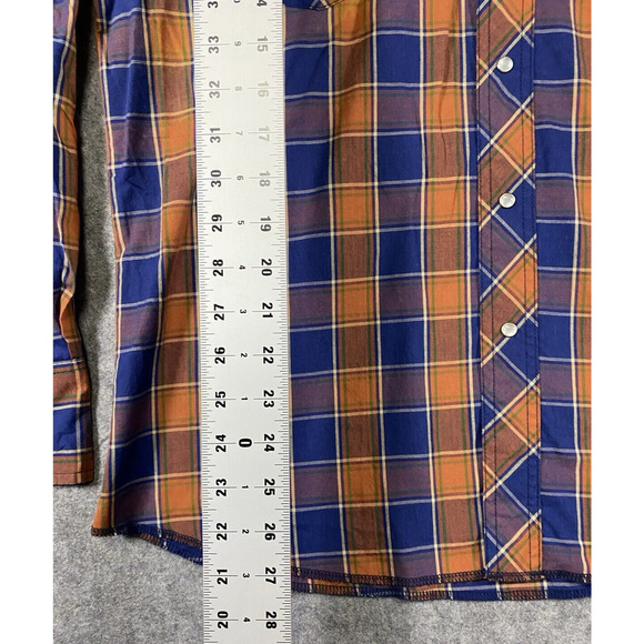 Wrangler Shirt Mens Large Orange Blue Plaid Pearl Western Cowboy Vintage 80s - Picture 4 of 15
